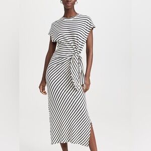 Apiece Apart Vanina Cinched Waist Tie Striped Midi Dress